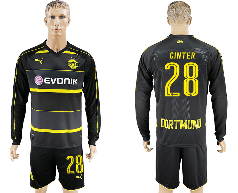 2016-17 Dortmund 28 GINTER Away Long Sleeve Soccer Jersey