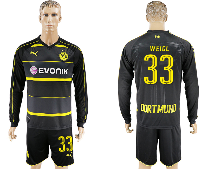 2016-17 Dortmund 33 WEIGL Away Long Sleeve Soccer Jersey