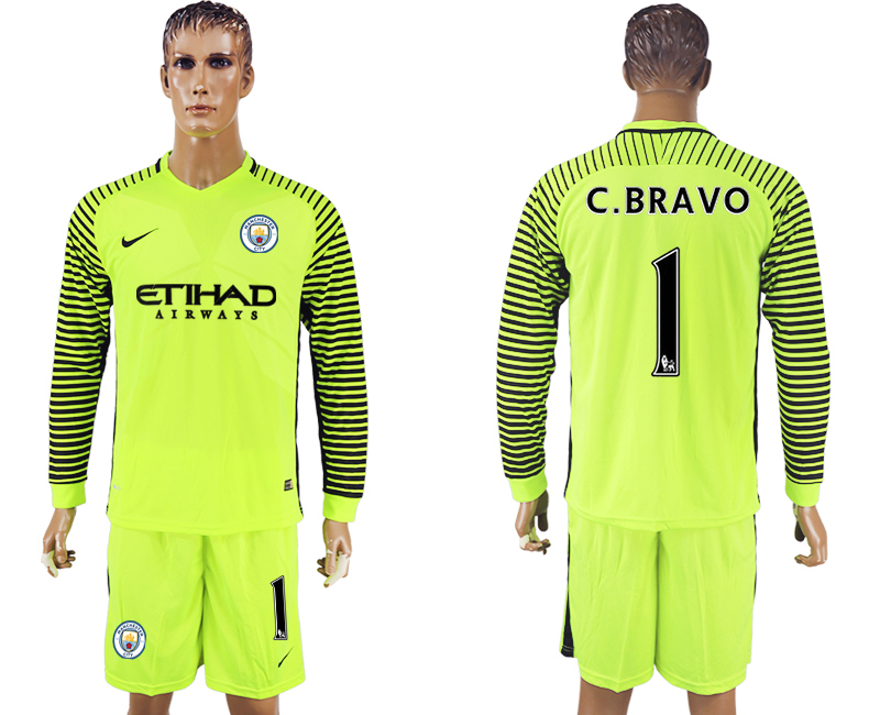 2016-17 Manchester City Green Long Sleeve Goalkeeper Soccer Jersey