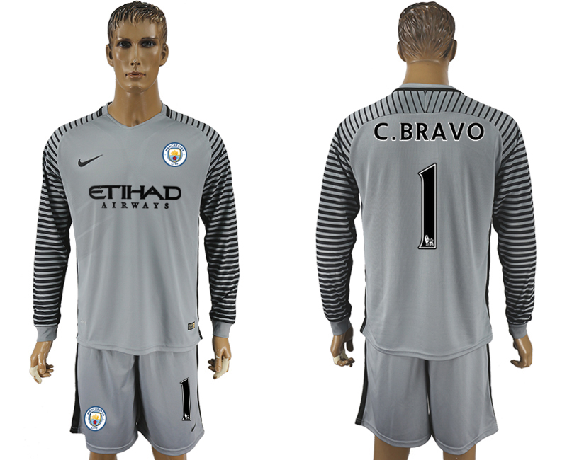 2016-17 Manchester City Grey Long Sleeve Goalkeeper Soccer Jersey