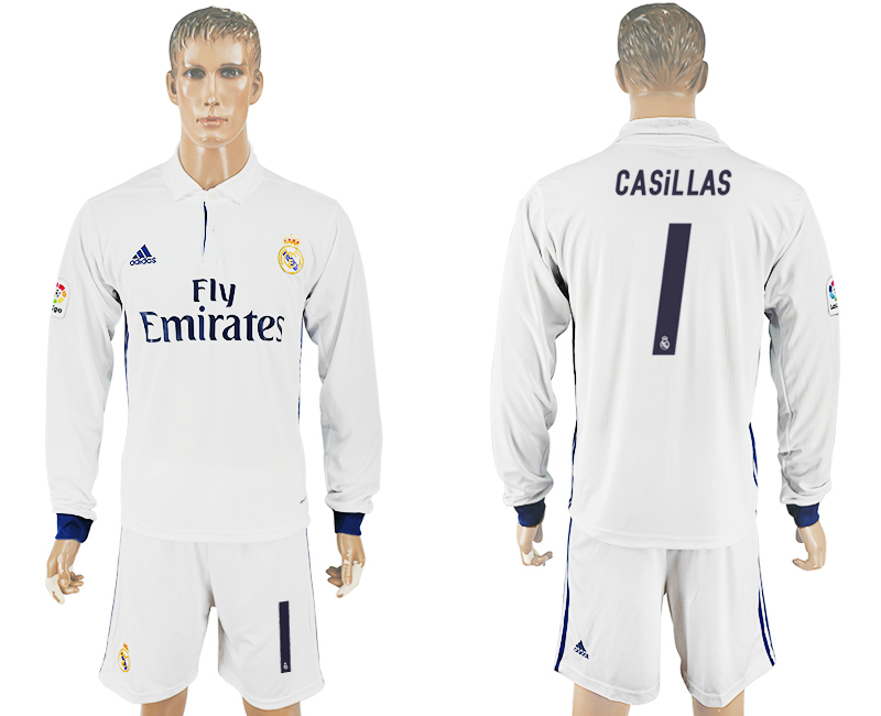 2016-17 Real Madrid 1 CASILLAS Home Long Sleeve Soccer Jersey 2016-17 Real Madrid 1 CASILLAS Home Long Sleeve Soccer Jersey