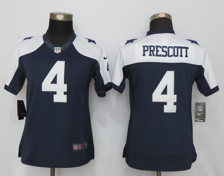 Nike Cowboys 4 Dak Prescott Blue Throwback Women Limited Jersey