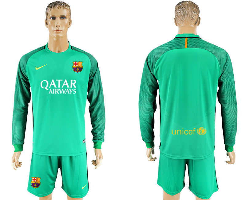 2016-17 Barcelona Green Long Sleeve Goalkeeper Soccer Jersey