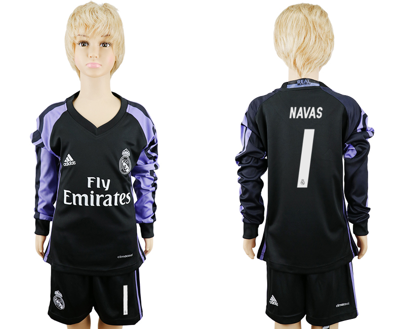 2016-17 Real Madrid 1 NAVAS Third Away Youth Long Sleeve Soccer Jersey