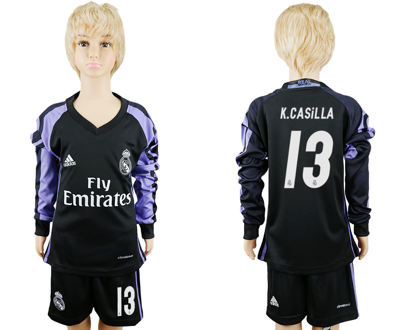 2016-17 Real Madrid 13 K.CASILLA Third Away Youth Long Sleeve Soccer Jersey
