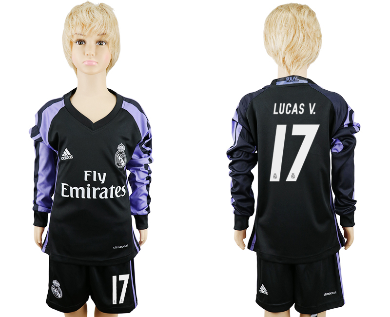 2016-17 Real Madrid 17 LUCAS V. Third Away Youth Long Sleeve Soccer Jersey