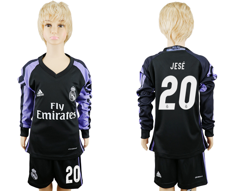 2016-17 Real Madrid 20 JESE Third Away Youth Long Sleeve Soccer Jersey