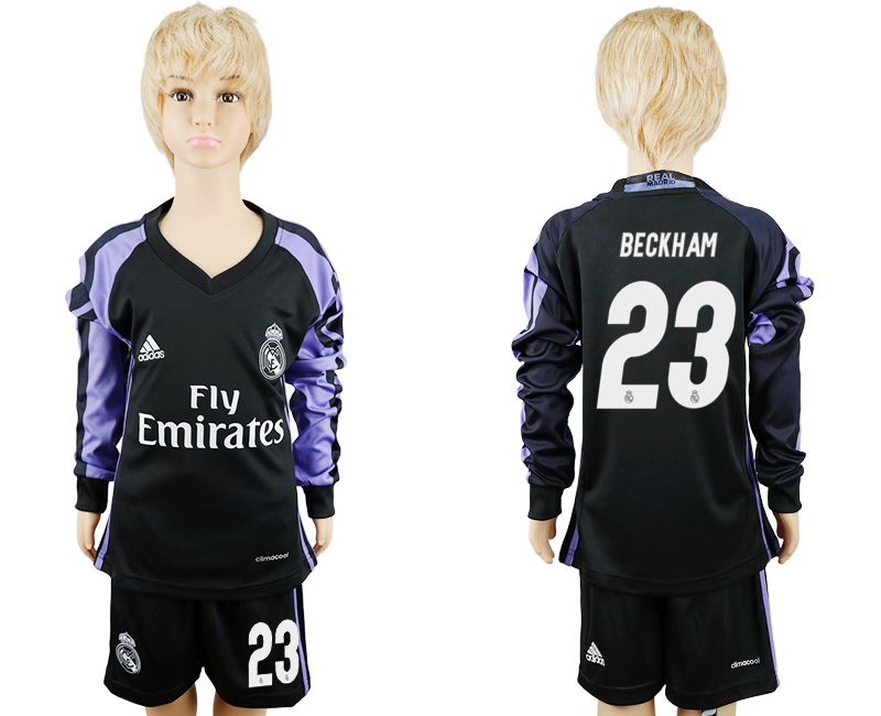 2016-17 Real Madrid 23 BECKHAM Third Away Youth Long Sleeve Soccer Jersey