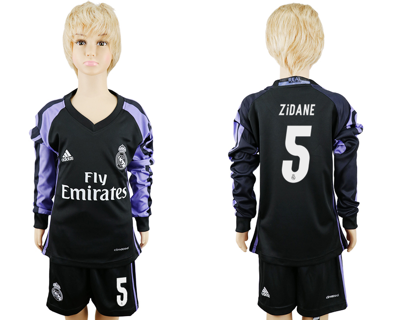 2016-17 Real Madrid 5 ZIDANE Third Away Youth Long Sleeve Soccer Jersey