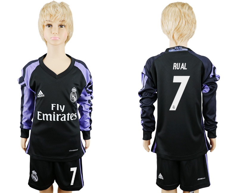2016-17 Real Madrid 7 RAUL Third Away Youth Long Sleeve Soccer Jersey