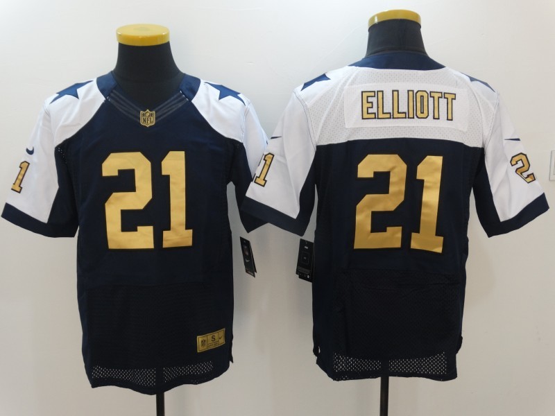 Nike Cowboys 21 Ezekiel Elliott Navy Throwback Gold Collection Elite Jersey