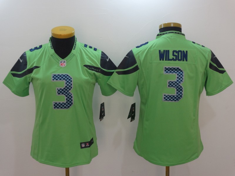 Nike Seahawks 3 Russell Wilson Green Color Rush Women Limited Jersey