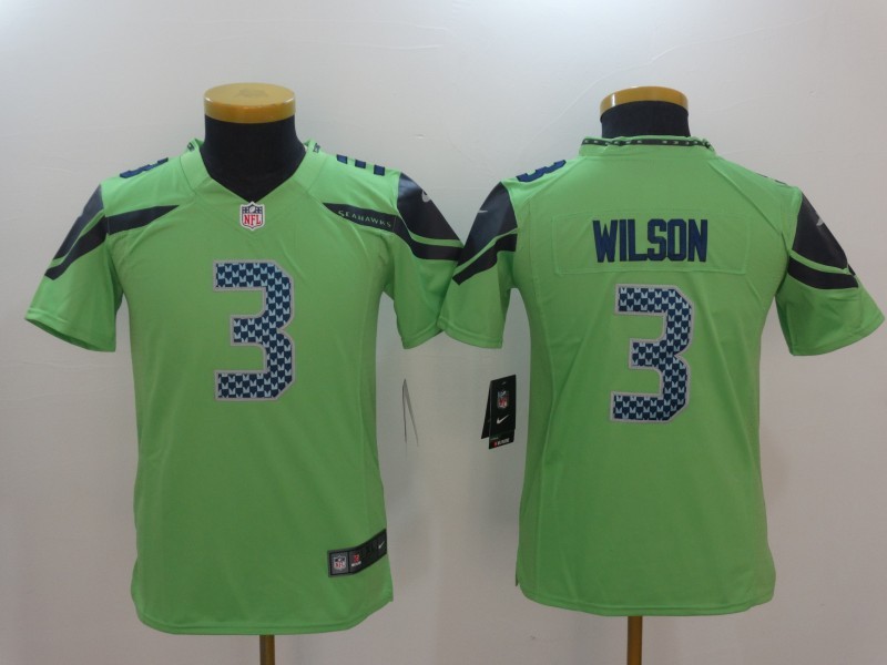 Nike Seahawks 3 Russell Wilson Green Color Rush Youth Limited Jersey