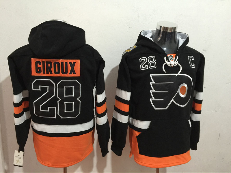 Flyers 28 Claude Giroux Black All Stitched Hooded Sweatshirt