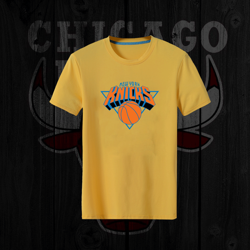 Knicks Fresh Logo Yellow Men's Short Sleeve T-Shirt - Click Image to Close