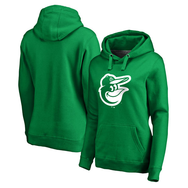 Women's Baltimore Orioles Fanatics Branded Kelly Green St. Patrick's Day White Logo Pullover Hoodie - Click Image to Close