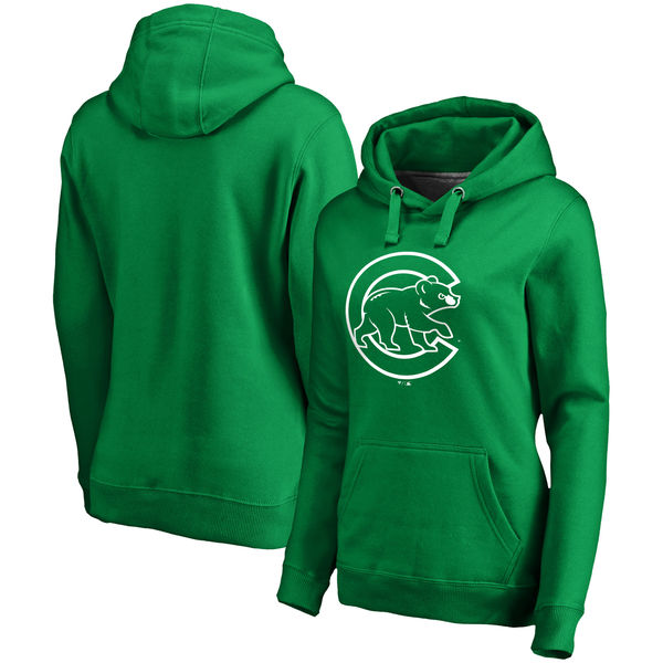 Women's Chicago Cubs Fanatics Branded Green St. Patrick's Day White Logo Pullover Hoodie