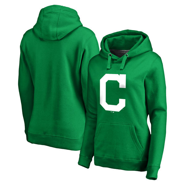 Women's Cleveland Indians Fanatics Branded Kelly Green St. Patrick's Day White Logo Pullover Hoodie