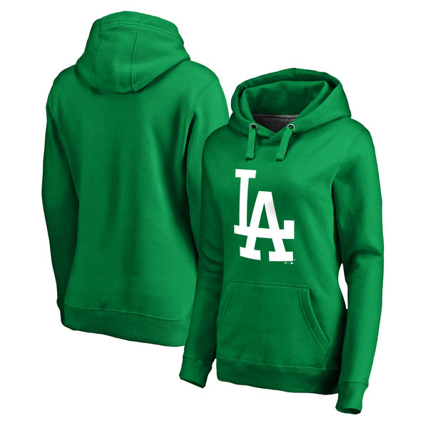 Women's Los Angeles Dodgers Fanatics Branded Kelly Green St. Patrick's Day White Logo Pullover Hoodie - Click Image to Close