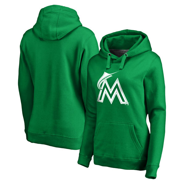 Women's Miami Marlins Fanatics Branded Kelly Green St. Patrick's Day White Logo Pullover Hoodie