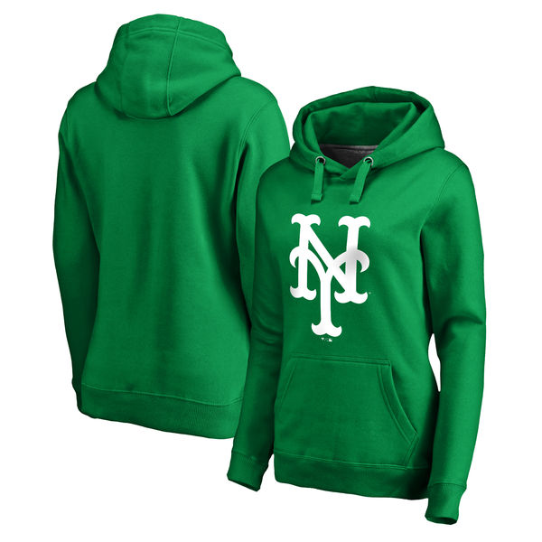 Women's New York Mets Fanatics Branded Kelly Green St. Patrick's Day White Logo Pullover Hoodie