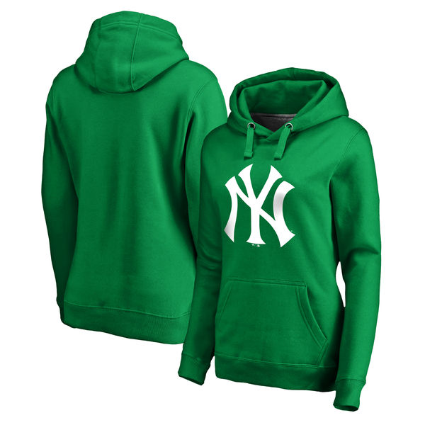 Women's New York Yankees Fanatics Branded Kelly Green St. Patrick's Day White Logo Pullover Hoodie