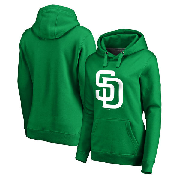 Women's San Diego Padres Fanatics Branded Kelly Green St. Patrick's Day White Logo Pullover Hoodie