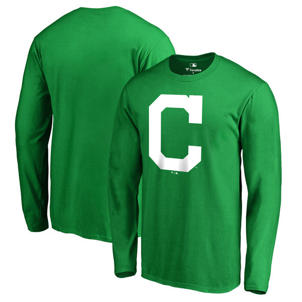 Men's Cleveland Indians Fanatics Branded Kelly Green St. Patrick's Day White Logo Long Sleeve T-Shirt