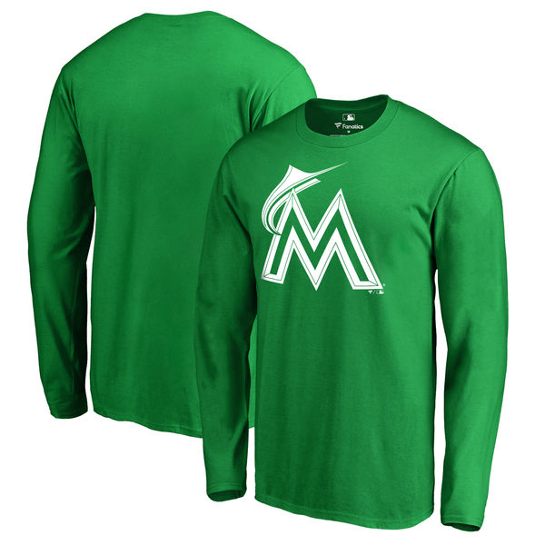 Men's Miami Marlins Fanatics Branded Kelly Green St. Patrick's Day White Logo Long Sleeve T-Shirt