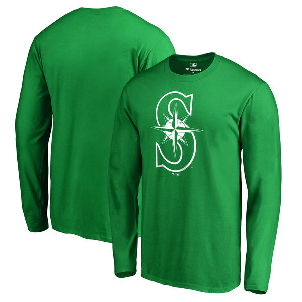 Men's Seattle Mariners Fanatics Branded Kelly Green St. Patrick's Day White Logo Long Sleeve T-Shirt