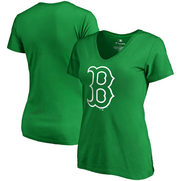 Women's Boston Red Sox Fanatics Branded Green St. Patrick's Day White Logo V Neck T-Shirt