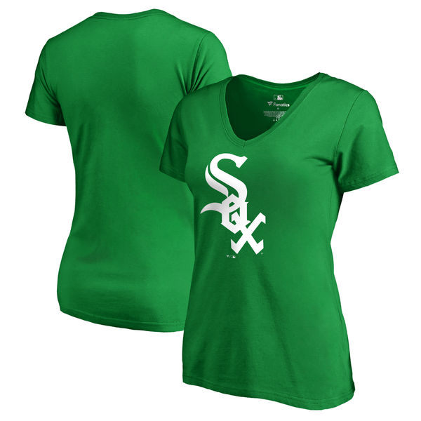 Women's Chicago White Sox Fanatics Branded Kelly Green Plus Size St. Patrick's Day White Logo V Neck T-Shirt