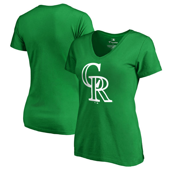 Women's Colorado Rockies Fanatics Branded Kelly Green Plus Size St. Patrick's Day White Logo V Neck T-Shirt