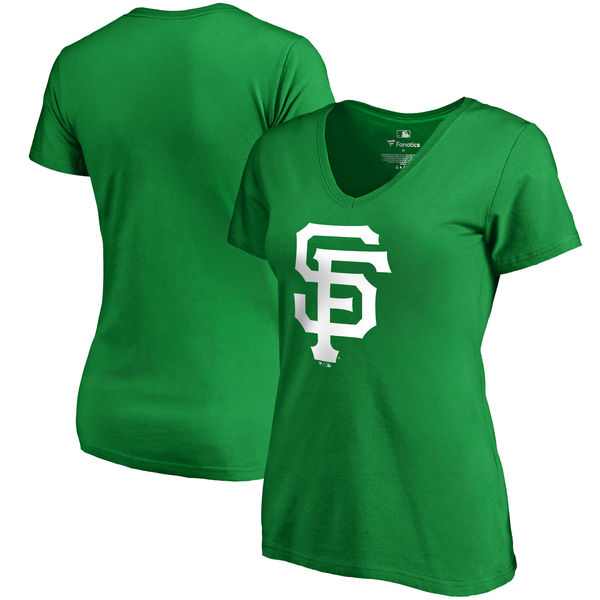 Women's San Francisco Giants Fanatics Branded Green St. Patrick's Day White Logo V Neck T-Shirt