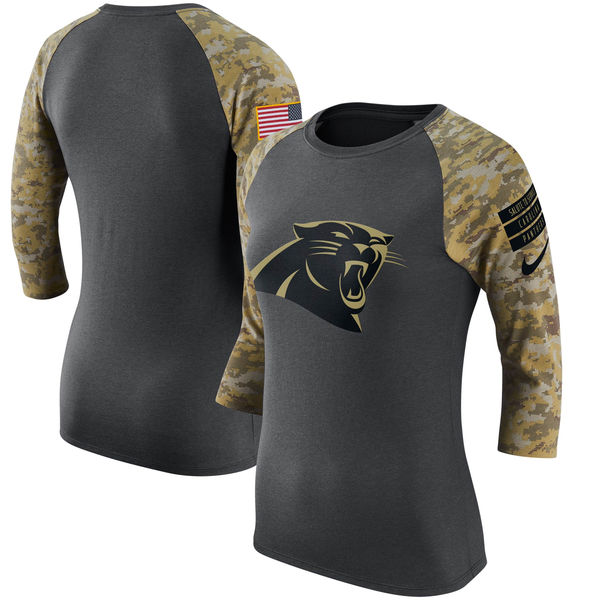 Carolina Panthers Anthracite Salute to Service Women's Short Sleeve T-Shirt - Click Image to Close
