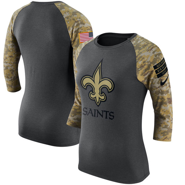 New Orleans Saints Anthracite Salute to Service Women's Short Sleeve T-Shirt - Click Image to Close