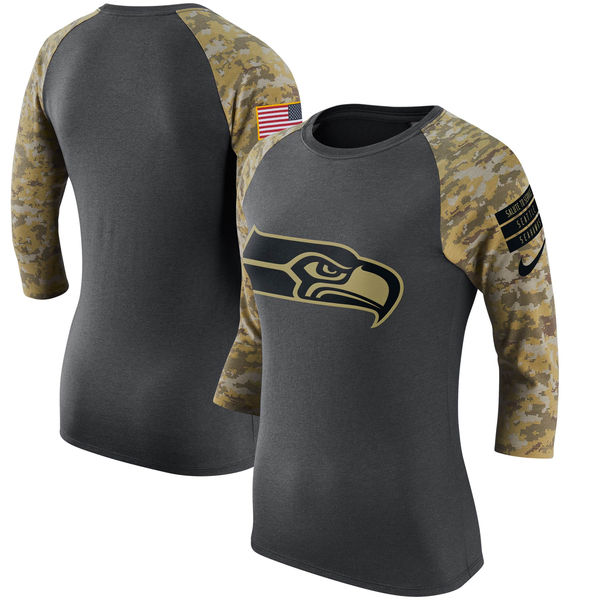 Seattle Seahawks Anthracite Salute to Service Women's Short Sleeve T-Shirt T-Shirt - Click Image to Close
