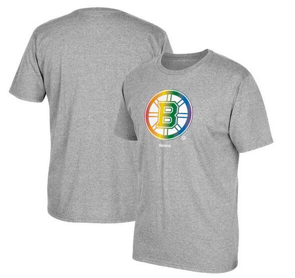 Boston Bruins Gray Reebok Rainbow Pride Men's Short Sleeve T-Shirt