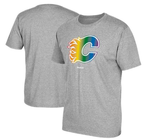 Calgary Flames Gray Reebok Rainbow Pride Men's Short Sleeve T-Shirt
