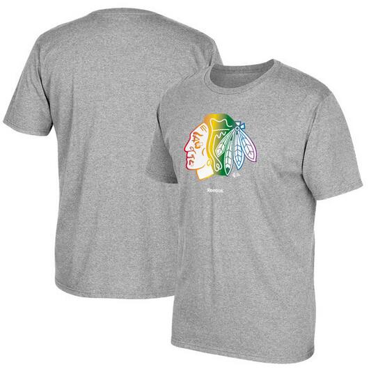 Chicago Blackhawks Gray Reebok Rainbow Pride Men's Short Sleeve T-Shirt
