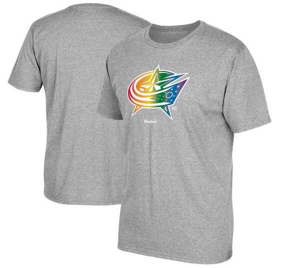 Columbus Blue Jackets Gray Reebok Rainbow Pride Men's Short Sleeve T-Shirt