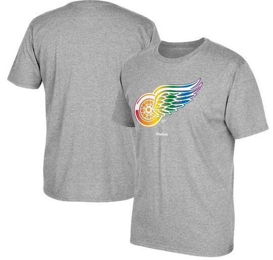 Detroit Red Wings Gray Reebok Rainbow Pride Men's Short Sleeve T-Shirt