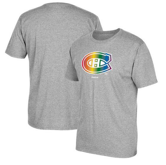 Montreal Canadiens Gray Reebok Rainbow Pride Men's Short Sleeve T-Shirt