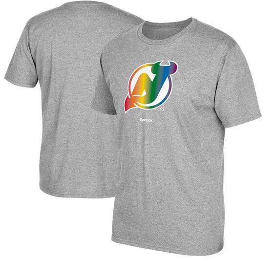New Jersey Devils Gray Reebok Rainbow Pride Men's Short Sleeve T-Shirt