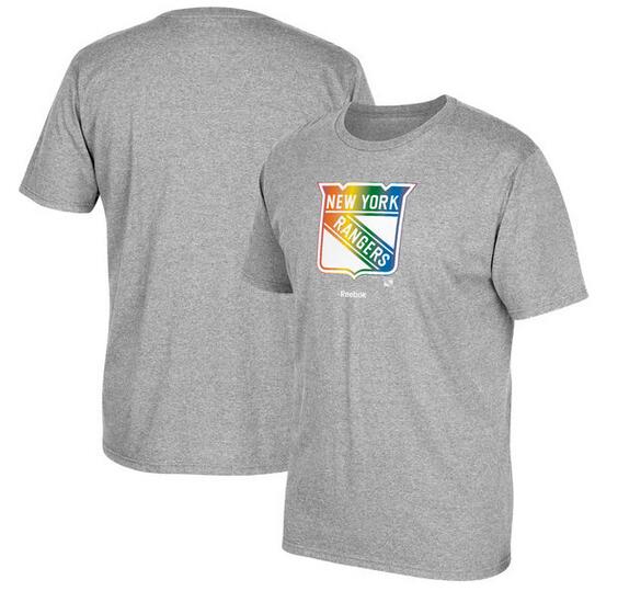 New York Rangers Gray Reebok Rainbow Pride Men's Short Sleeve T-Shirt