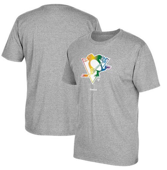 Pittsburgh Penguins Gray Reebok Rainbow Pride Men's Short Sleeve T-Shirt