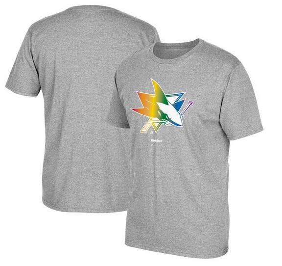 San Jose Sharks Gray Reebok Rainbow Pride Men's Short Sleeve T-Shirt - Click Image to Close