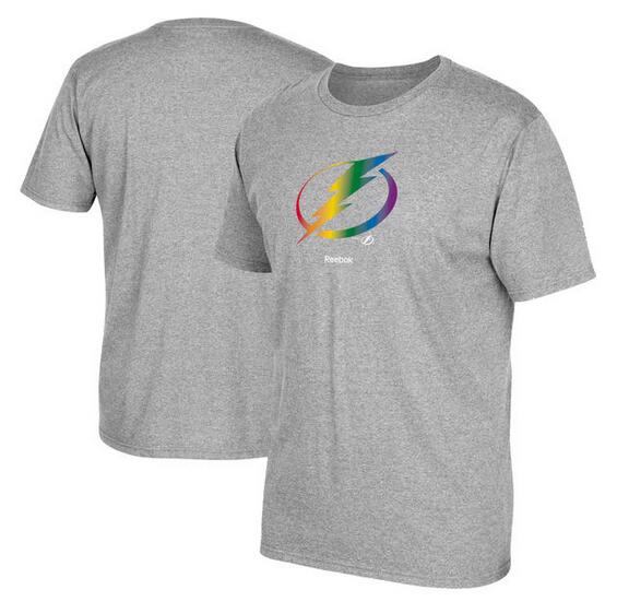 Tampa Bay Lightning Gray Reebok Rainbow Pride Men's Short Sleeve T-Shirt - Click Image to Close