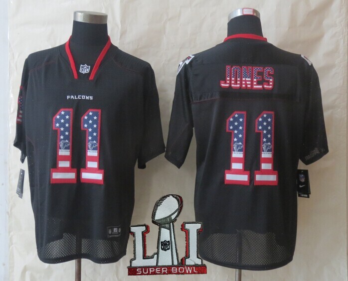 Nike Falcons 11 Julio Jones USA Flag Fashion Black 2017 Super Bowl LI Elite Jersey