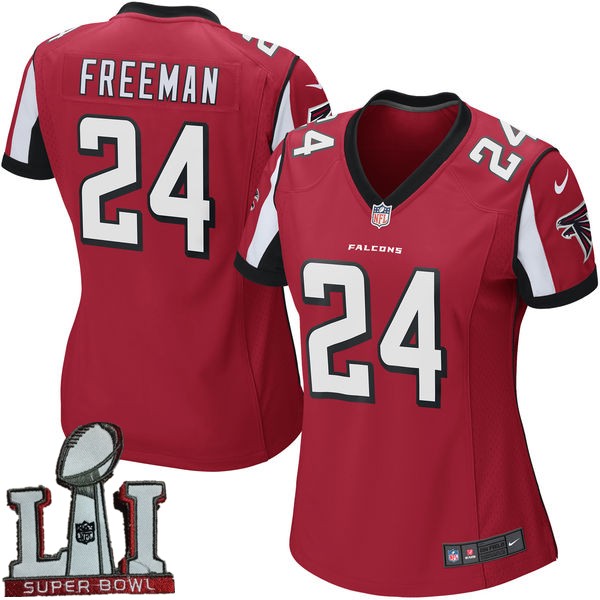 Nike Falcons 24 Devonta Freeman Red Women 2017 Super Bowl LI Game Jersey - Click Image to Close